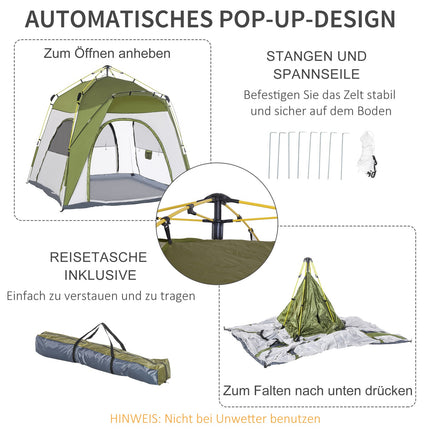 4-person camping tent, easy installation, weatherproof, green-grey