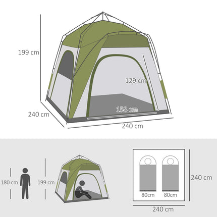 4-person camping tent, easy installation, weatherproof, green-grey