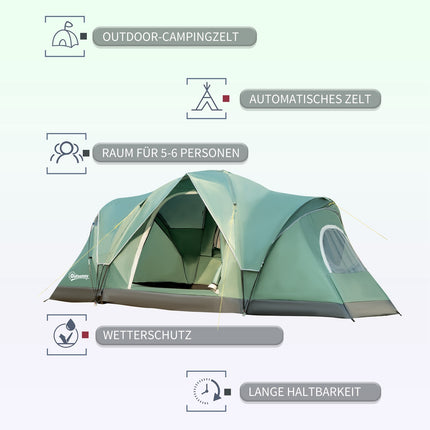 Tunelový kempingový stan pro 5-6 osob, odolný polyester