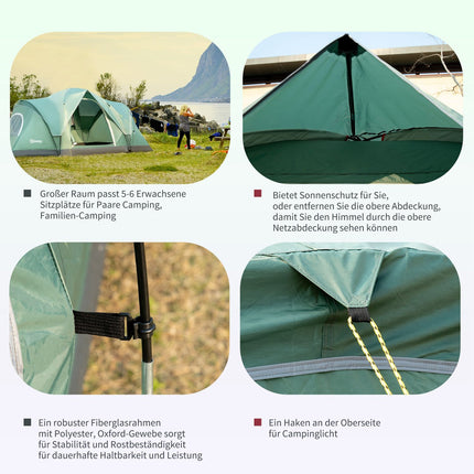 Tunelový kempingový stan pro 5-6 osob, odolný polyester