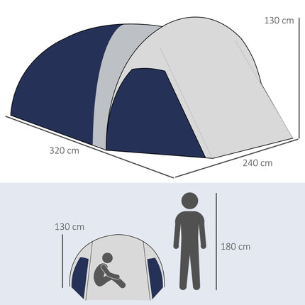 Camping Tent for 3-4 People, Waterproof, Blue