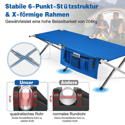 Camping bed camp bed folding bed lounger bed camping lounger loadable up to 204 kg 190 x 73 x 42cm blue