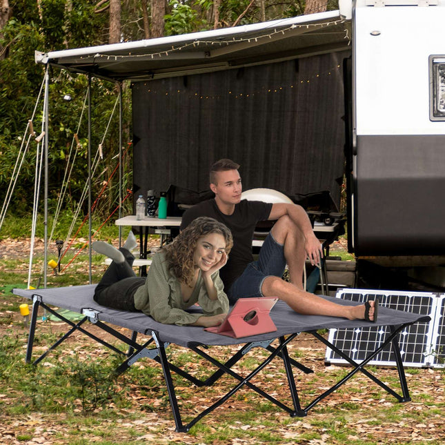 Campingbed, opvouwbaar voor 2 personen, veldbed, opklapbed met draagtas, belastbaar tot 136 kg, staal Oxford grijs 193 x 125 x 40 cm