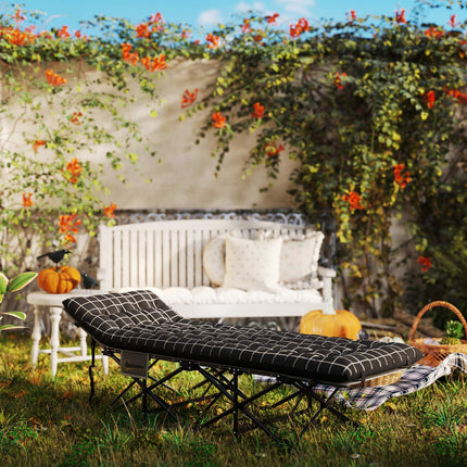 Folding camping bed with side pocket - non-slip, 150 kg capacity