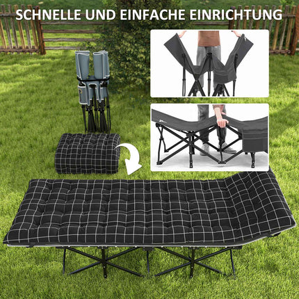 Folding camping bed with side pocket - non-slip, 150 kg capacity