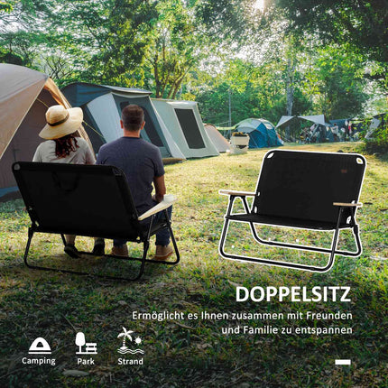 2-seater folding camping chair, portable with cup holder