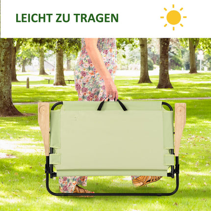 2-seater folding camping chair with cup holder, light green