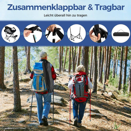 Kempingová židle s podnožkou &amp; nastavitelnou opěrkou zad &amp; opěrkou hlavy &amp; držákem nápojů, rybářské křeslo černá