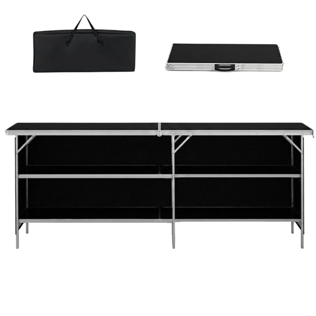 Campingkast opvouwbare draagbare campingkeuken met 2 planken 206 x 38 x 83 cm zwart