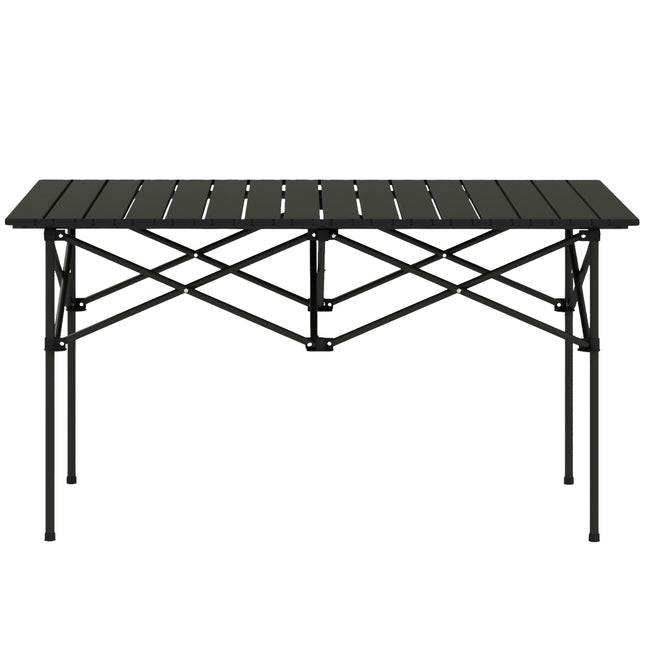 Campingtafel klaptafel met oprolbaar tafelblad X-frame tuintafel van aluminium lichtgewicht 2 persoons bijzettafel klaptafel voor tuin balkon kamperen 95 x 55cm zwart | Aosoom