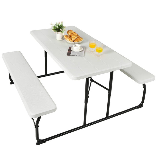 Campingtafelset opvouwbare picknicktafel met banken wit