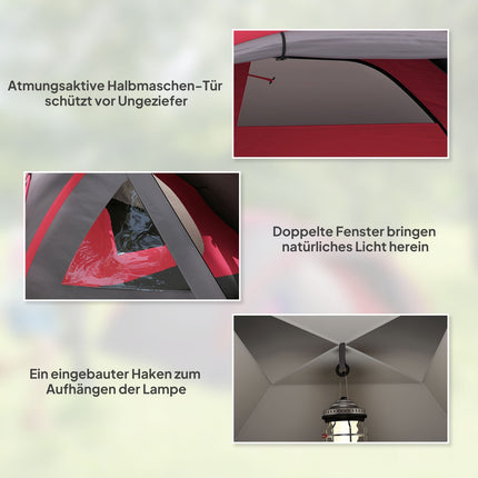 Kempingový stan pro 3 osoby, lehký, stabilní, voděodolný, UV 50+, s přístřeškem, dveřmi, oknem a podlážkou, šedá