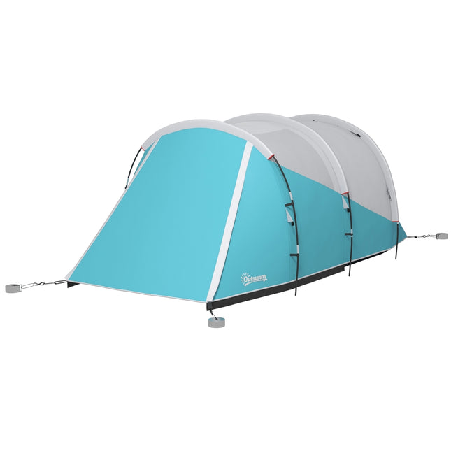 Tunneltent Kampeertent 5 Personen 2 Kamers Draagtas 3000Mm Waterafstotend Blauw