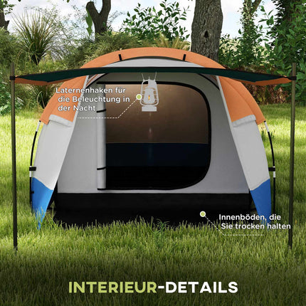 Camping tent for 3, 2 rooms, windproof, 2000 mm water repellent