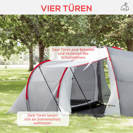 Tunelový kempingový stan pro 6 osob, odolný větru, UV50+, 2 ložnice