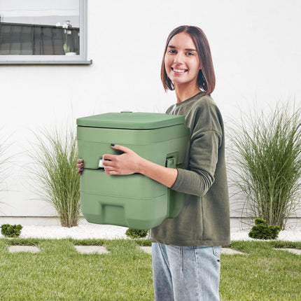 Kempingová toaleta 20L + 12L, přenosná s vyjímatelnou odpadní nádrží, cestovní toaleta šedo-zelená