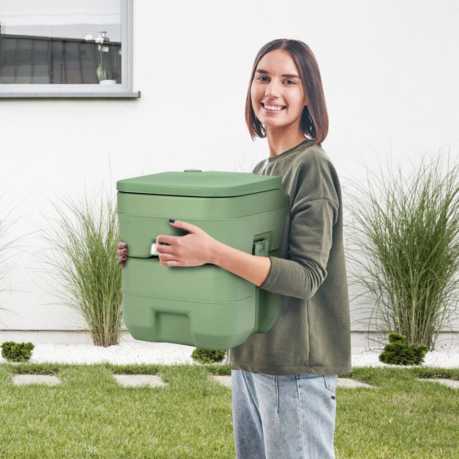 Kempingová toaleta 20L + 12L, přenosná s vyjímatelnou odpadní nádrží, cestovní toaleta šedo-zelená