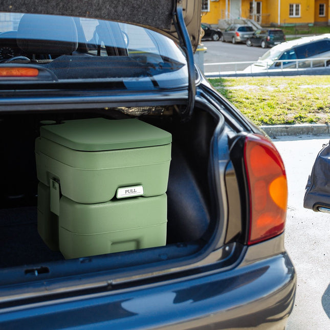 Kempingová toaleta 20L + 12L, přenosná s vyjímatelnou odpadní nádrží, cestovní toaleta šedo-zelená