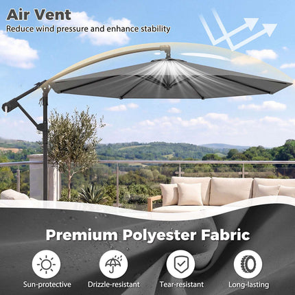 Cantilever Parasol 300 cm with Crank and Stand, 360° Rotatable, Grey