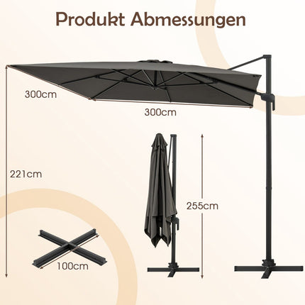 Cantilever Patio Umbrella 300x300 cm, 360 Rotation