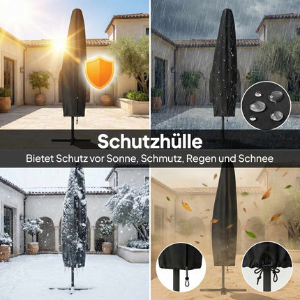 Boční zahradní slunečník, 3x3m, solární LED, odolný vůči UV