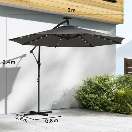 Boční zahradní slunečník, 3x3m, solární LED, odolný vůči UV
