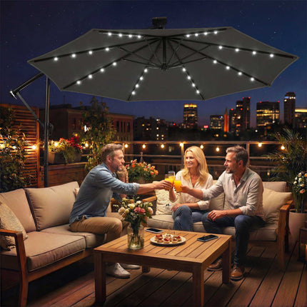 Boční zahradní slunečník, 3x3m, solární LED, odolný vůči UV