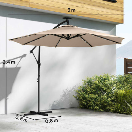 Boční zahradní slunečník s LED, 3x3m, béžová