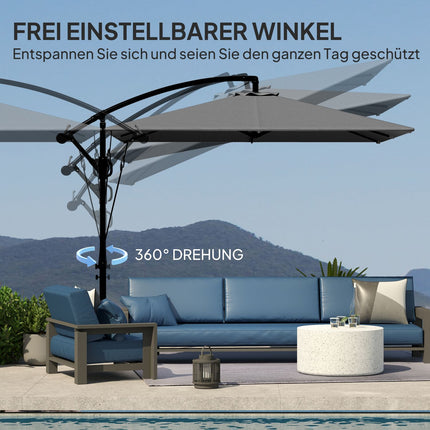 Cantilever Parasol Ø260 cm, UV 50+, Water-repellent, Grey