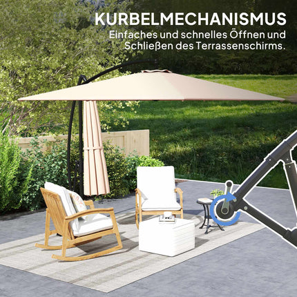 Cantilever Parasol Ø260 cm, UV 50+, Water-repellent, Khaki