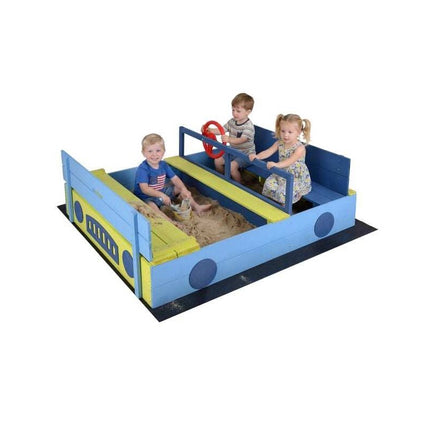 Car-Shaped Sandpit with Bench Lid, Steering Wheel and Liner, Fir Wood, Blue
