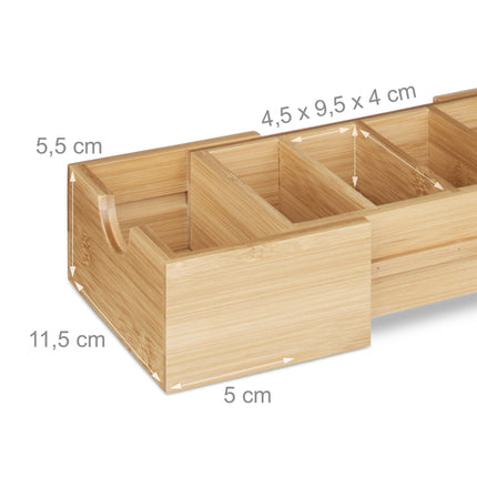 Organizér na kartičky DIN A8 z přírodního bambusu, úložný box do zásuvky se stojánkem na tužky