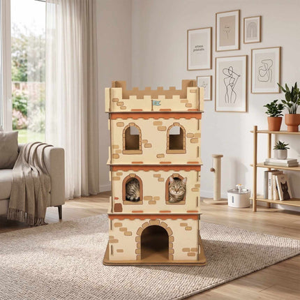 Cardboard Cat House, XL 3-Level Castle, Tool-Free