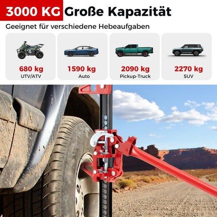 Automobilový zvedák 3T, vysokozdvižný univerzální hever, off-road tyčový naviják 112 cm, hřebenový zvedák červená
