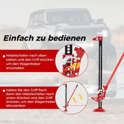 Automobilový zvedák 3T, vysokozdvižný univerzální hever, off-road tyčový naviják 112 cm, hřebenový zvedák červená
