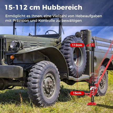 Automobilový zvedák 3T, vysokozdvižný univerzální hever, off-road tyčový naviják 112 cm, hřebenový zvedák červená