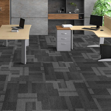 Carpet Tiles 24x24 In, Padded Backing, 24-Pack, Mixed Gray