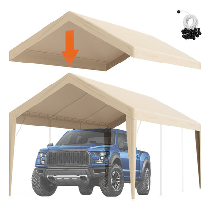 Carport Replacement Canopy Cover 10x20 Ft, Waterproof UV, Beige