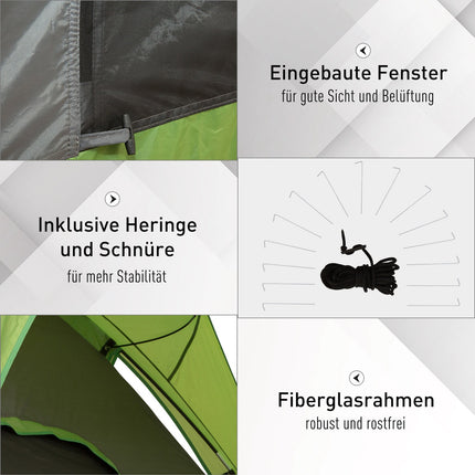 Kempingový stan pro 4-5 osob, sklolaminát a polyester, zelená