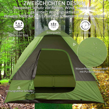 Kempingový stan pro 4-5 osob, sklolaminát a polyester, zelená
