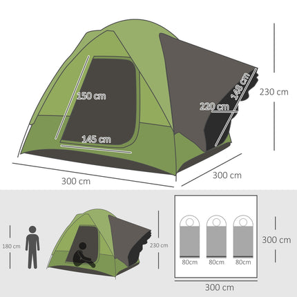 Kempingový stan pro 4-5 osob, sklolaminát a polyester, zelená