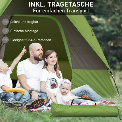 Kempingový stan pro 4-5 osob, sklolaminát a polyester, zelená