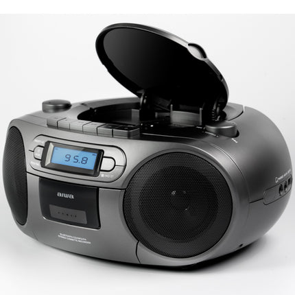 Radiomagnetofon CD/FM rádio/kazeta/USB/BT tmavě šedá