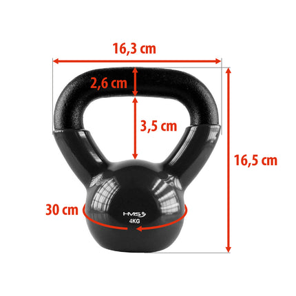 Litinový kettlebell, 4 kg – černá