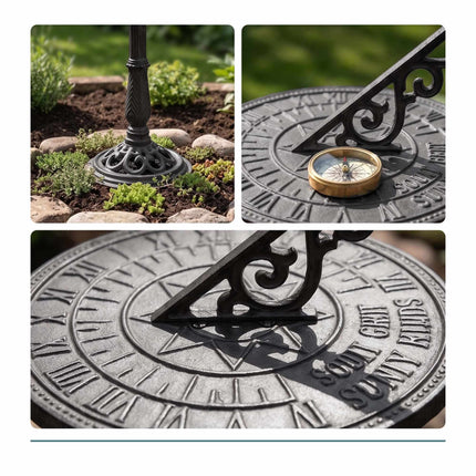 Cast Iron Sundial With Stand – Roman Numerals, Outdoor