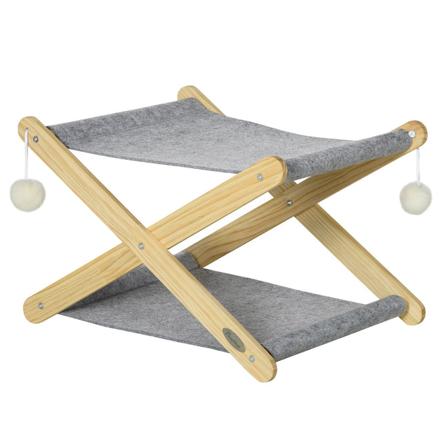 Klappbares 2-stöckiges Katzenbett aus Kiefernholz mit Spielball