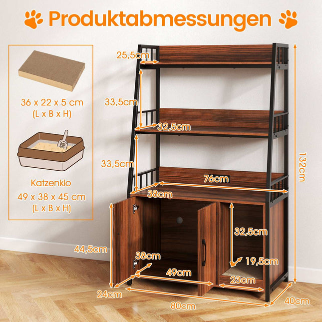 Kattenkast met boekenplank, oplaadstation en krabpaal, 80x40x132 cm