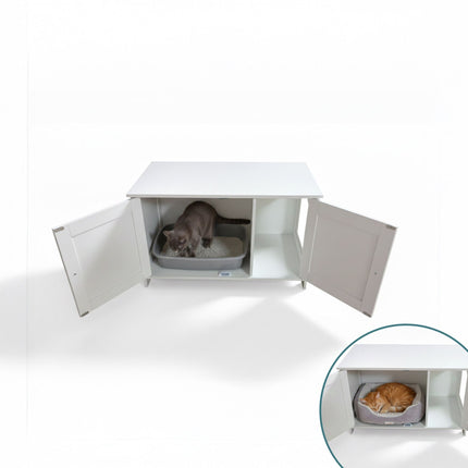 Kočičí skříňka s úložným prostorem pro toaletu a ventilací