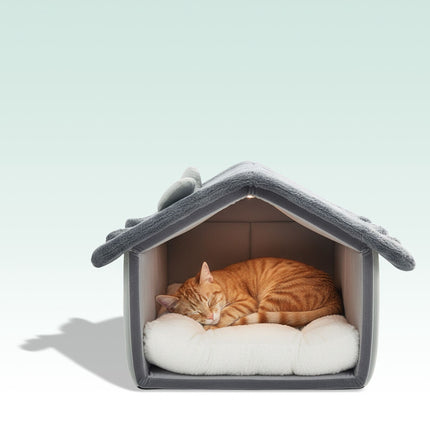 Cat Cave House with Plush Roof and Non-Slip Base