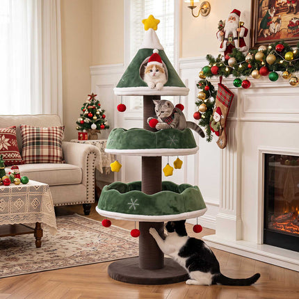 Cat Christmas Tree Tower with Condo and Scratching Posts